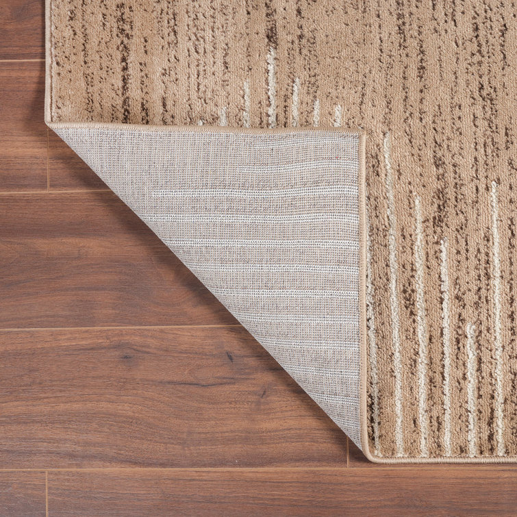Beige and Cream Geometric Synthetic 5' x 7' Area Rug