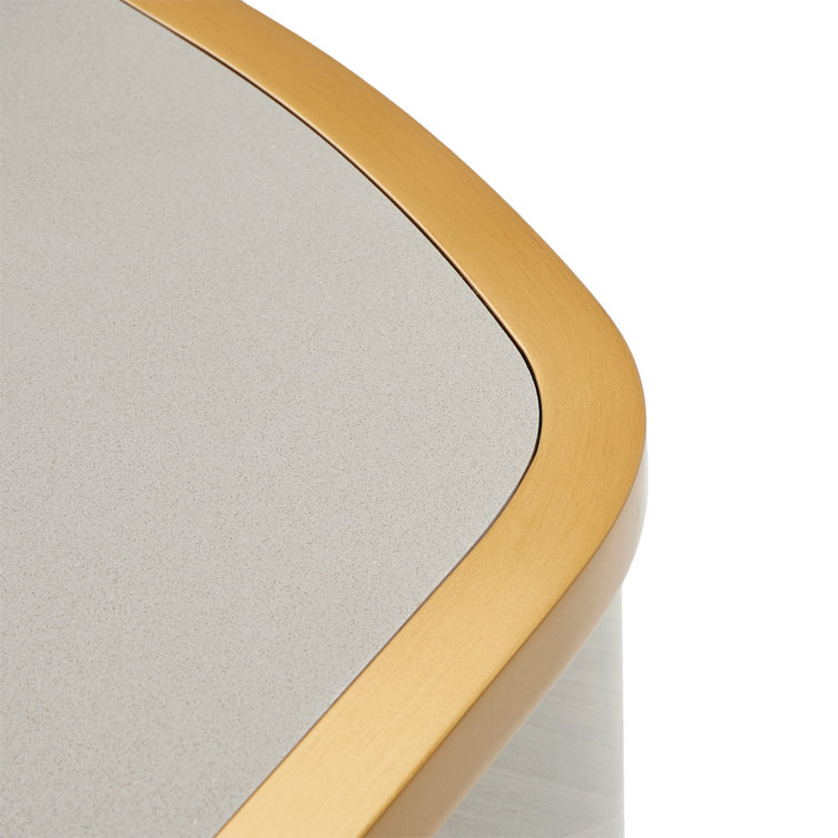 Dove Gray Marble Top Transitional Sideboard with Bronze Trim