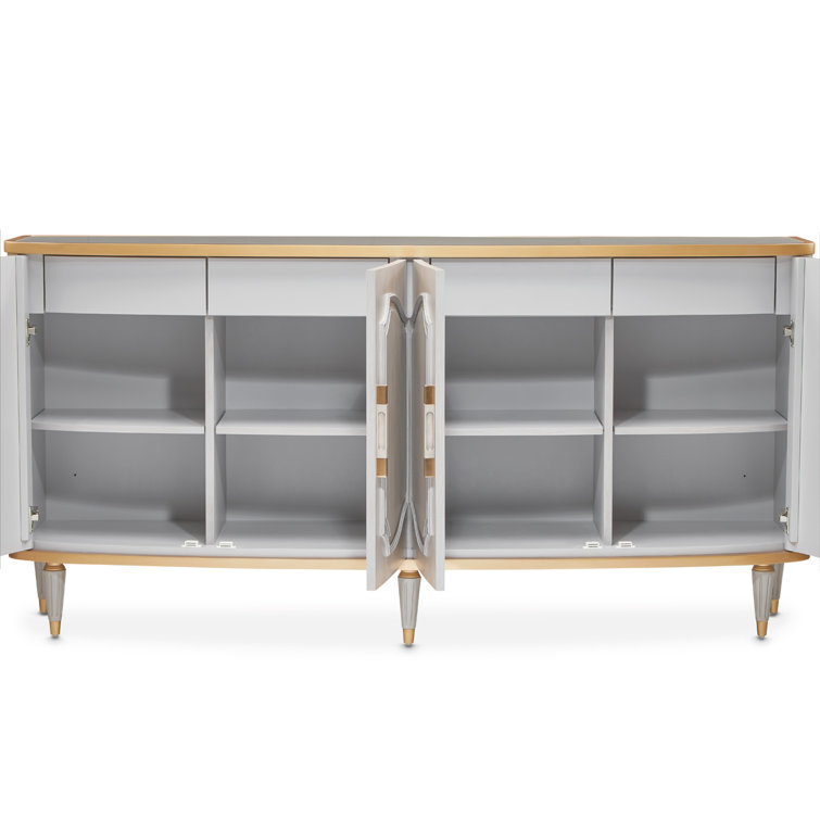 Dove Gray Marble Top Transitional Sideboard with Bronze Trim