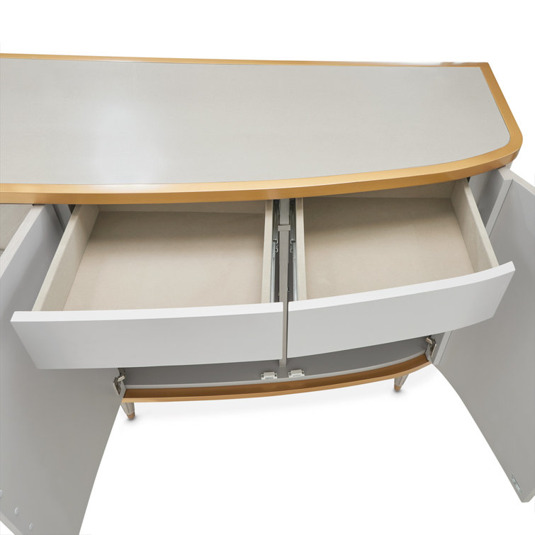 Dove Gray Marble Top Transitional Sideboard with Bronze Trim