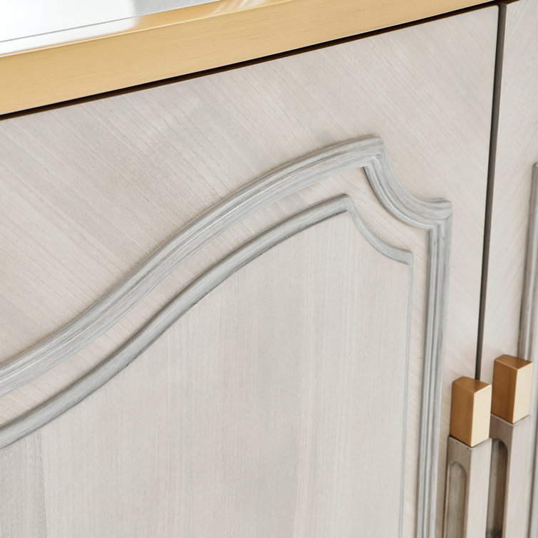 Dove Gray Marble Top Transitional Sideboard with Bronze Trim