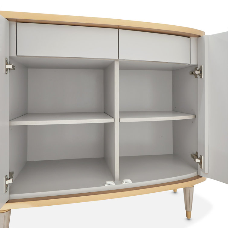 Dove Gray Marble Top Transitional Sideboard with Bronze Trim