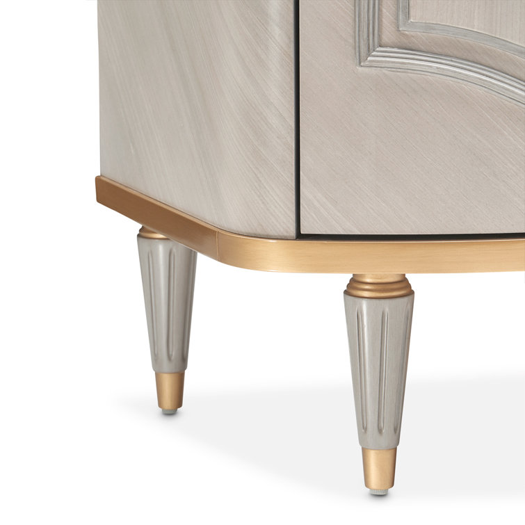 Dove Gray Marble Top Transitional Sideboard with Bronze Trim