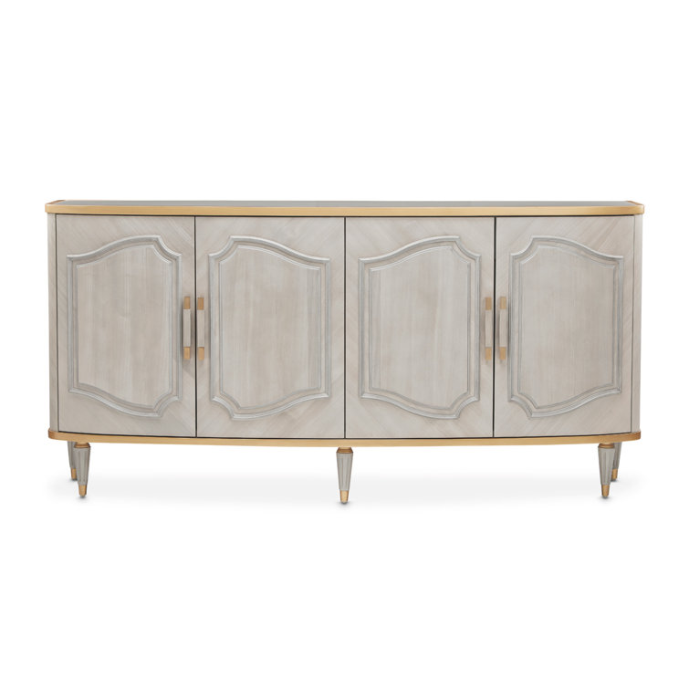 Dove Gray Marble Top Transitional Sideboard with Bronze Trim