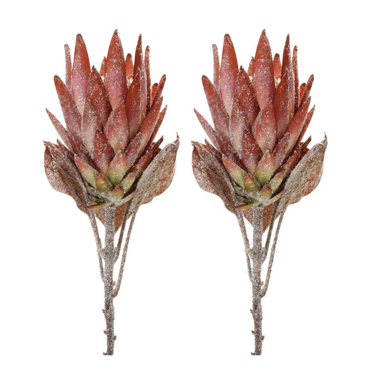 29" Orange and Green Artificial Protea Flower Stems Set