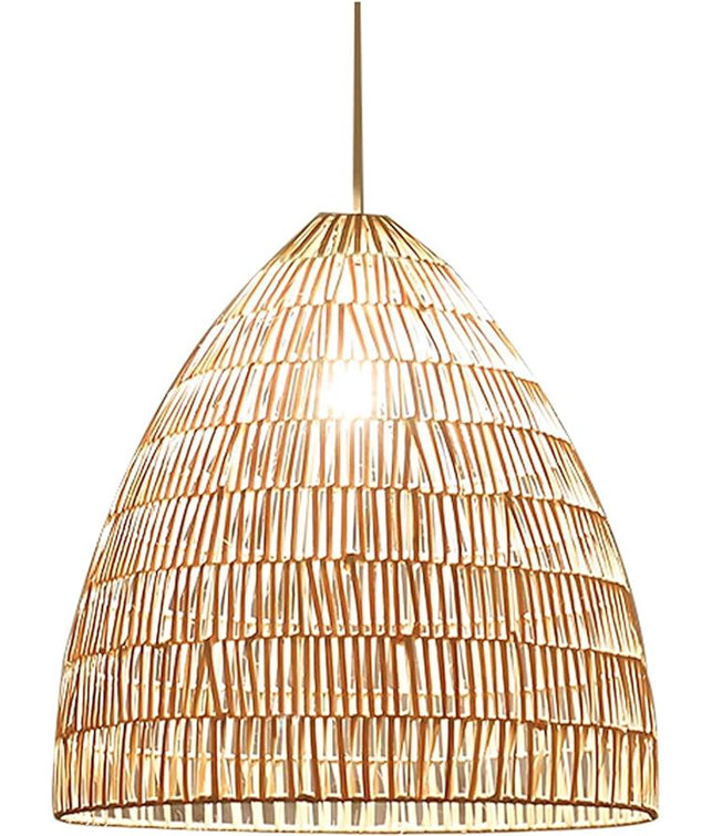 Matte Black and Woven Rattan Lantern Pendant Light