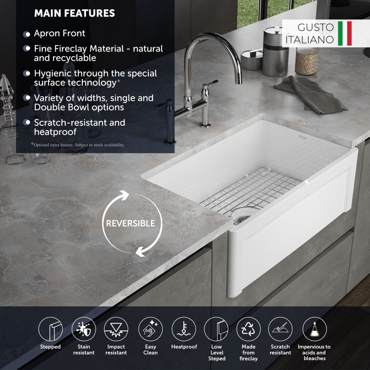 30" Glossy White Fireclay Apron Front Farmhouse Sink