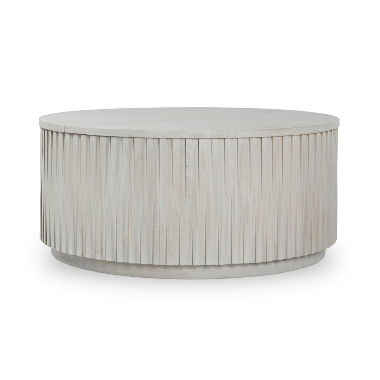 Sunbleached Gray Round Mango Wood Lift-Top Coffee Table with Storage