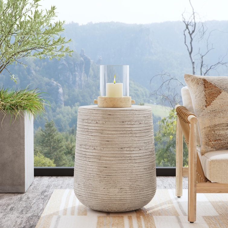 Gray Textured Concrete Round Outdoor Side Table