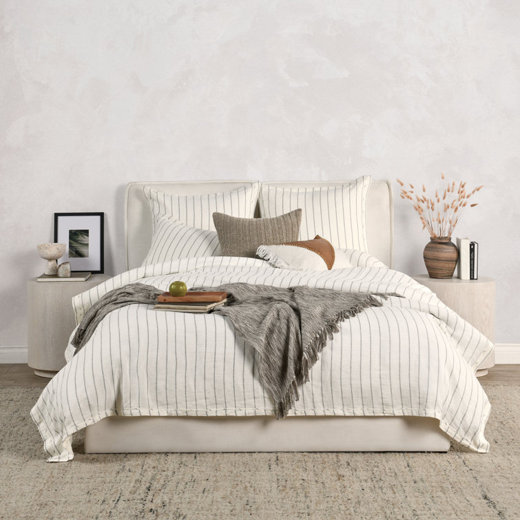 Ivory and Gray Striped Belgian Linen Euro Sham