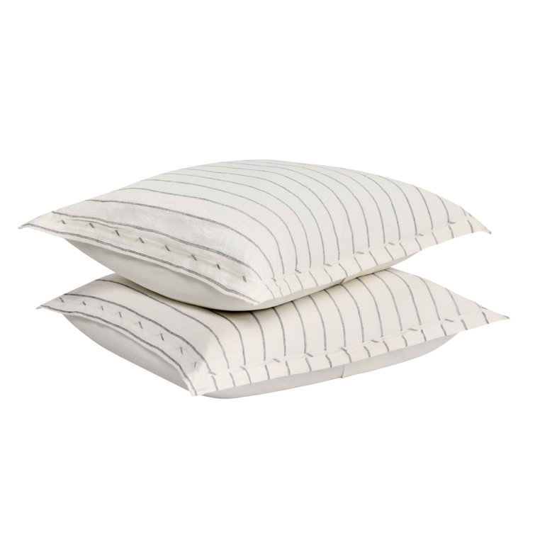 Ivory and Gray Striped Belgian Linen Euro Sham