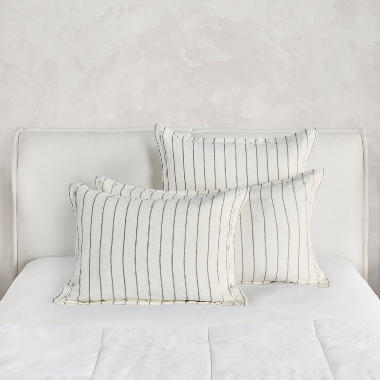 Ivory and Gray Striped Belgian Linen Euro Sham