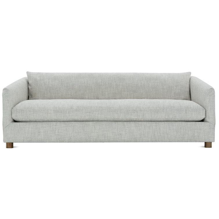 Platinum Polyester Sofa with Latte Legs and Track Arms