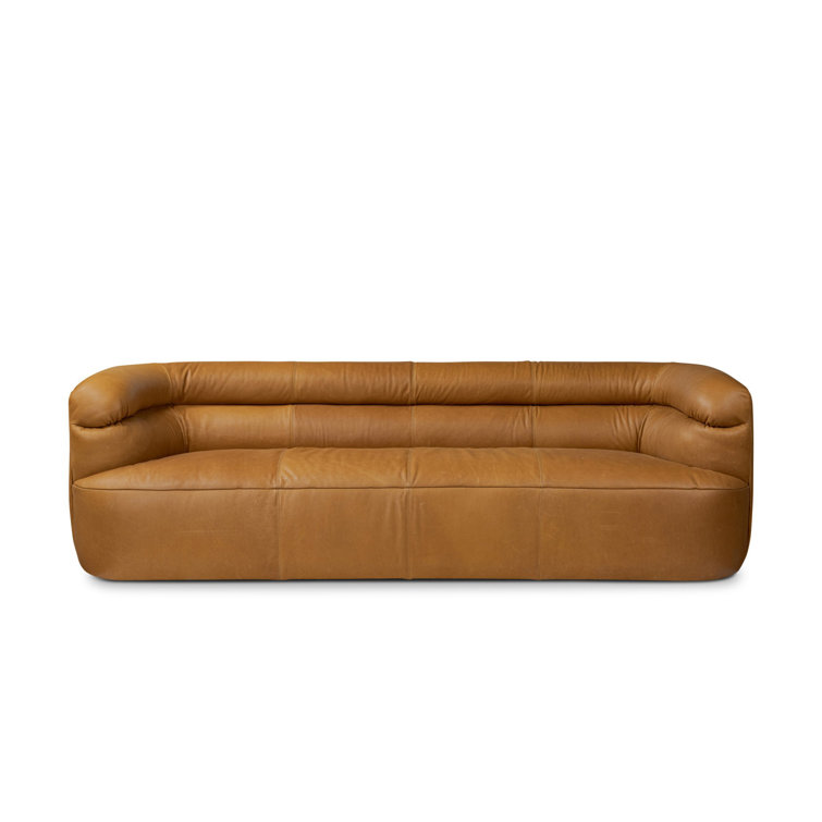 Gerrie 95" Brown Leather Sofa with Plush Cushions