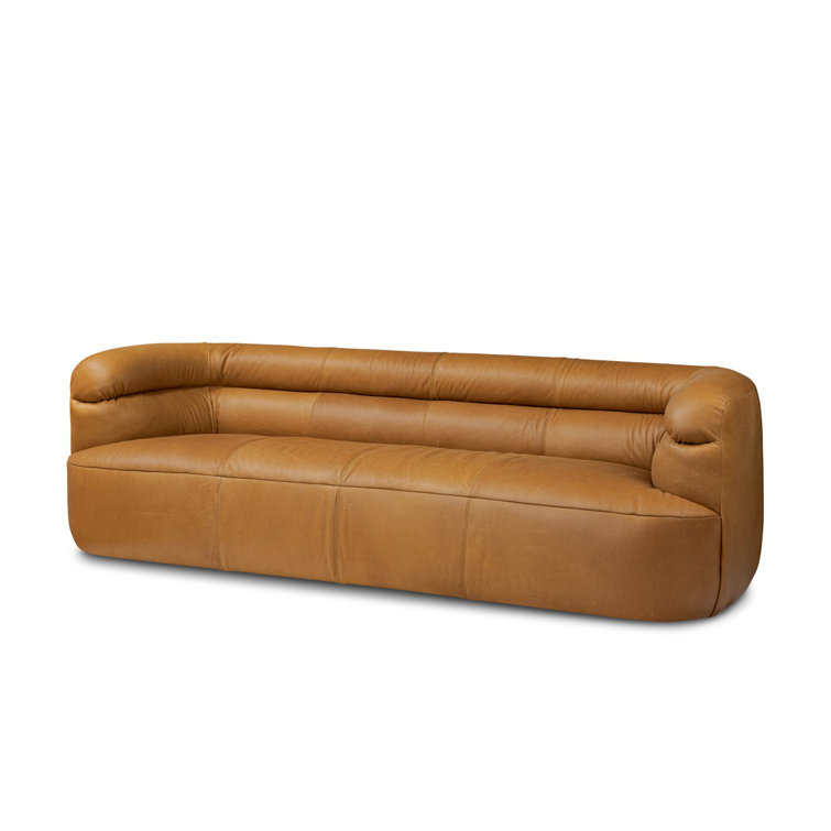 Gerrie 95" Brown Leather Sofa with Plush Cushions