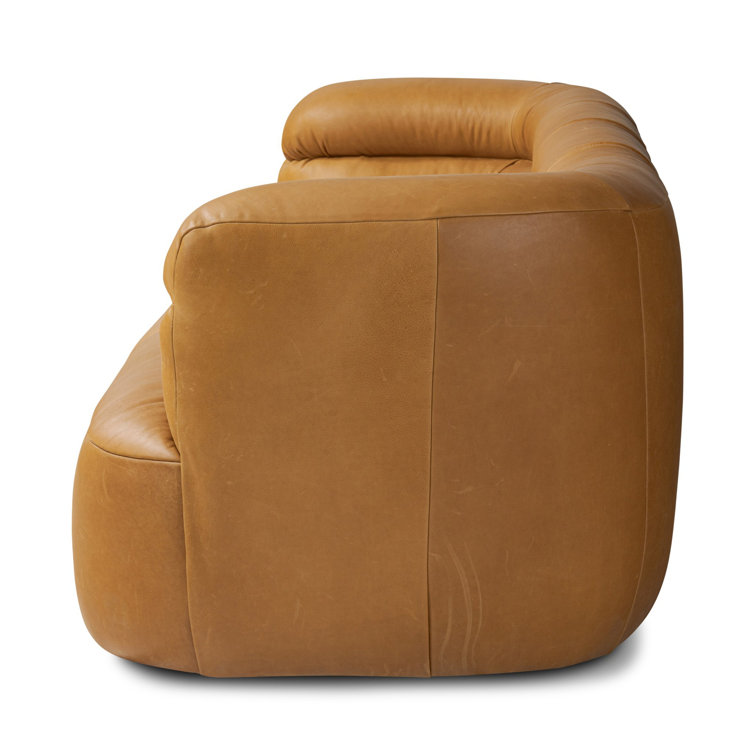 Gerrie 95" Brown Leather Sofa with Plush Cushions