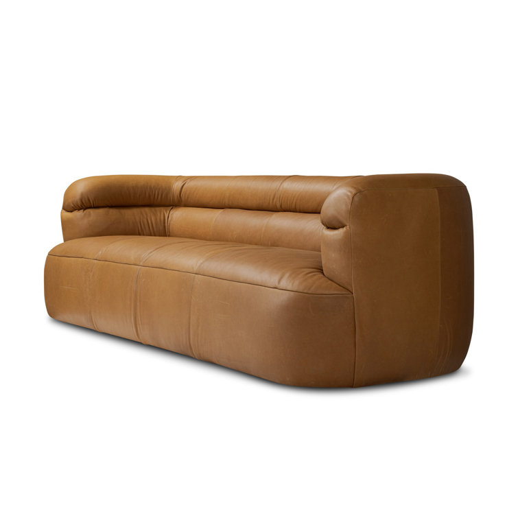 Gerrie 95" Brown Leather Sofa with Plush Cushions