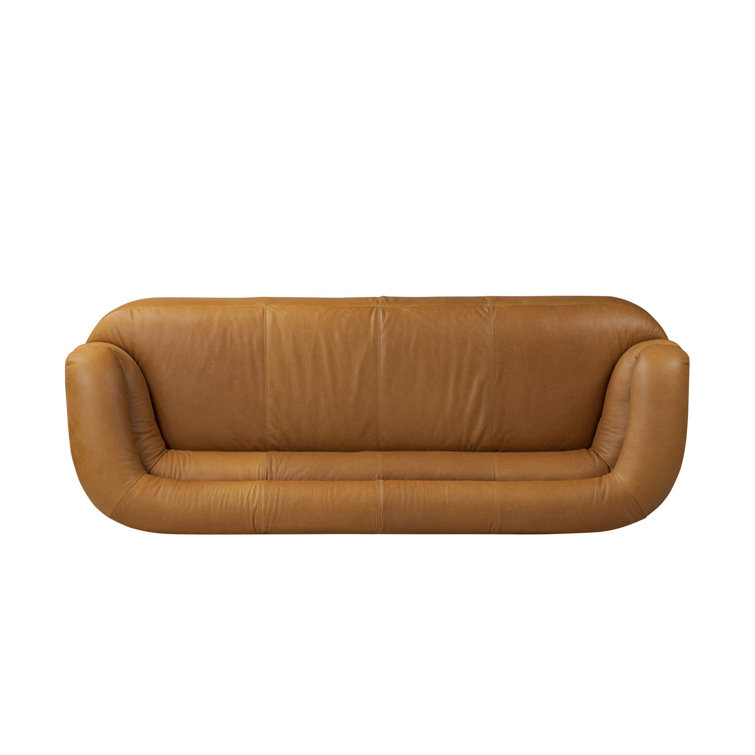 Gerrie 95" Brown Leather Sofa with Plush Cushions