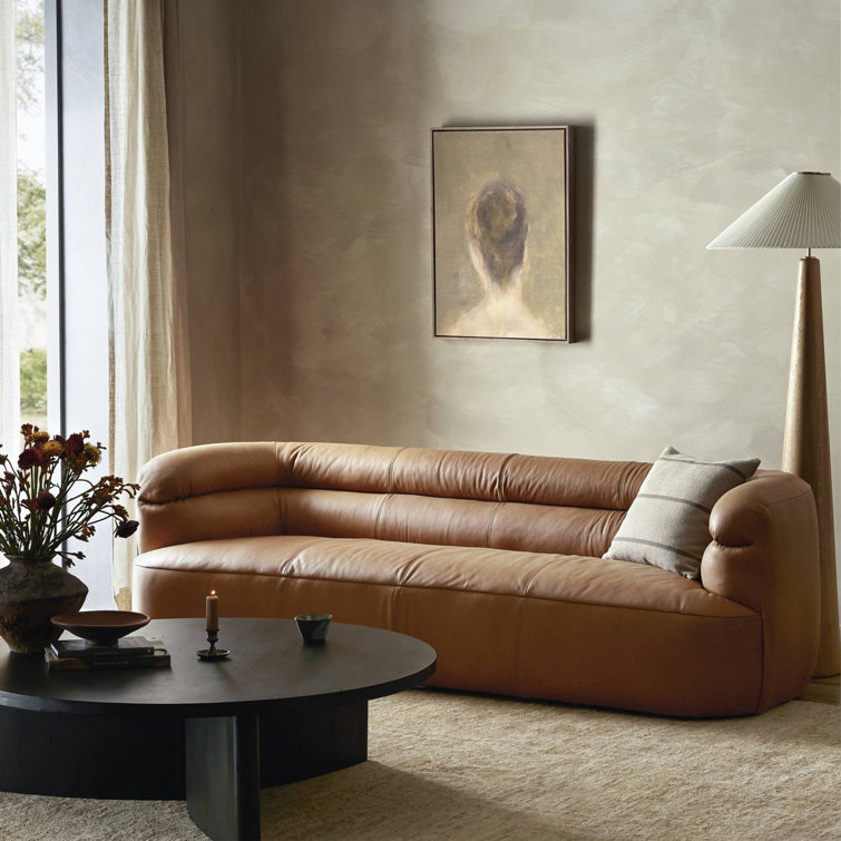 Gerrie 95" Brown Leather Sofa with Plush Cushions