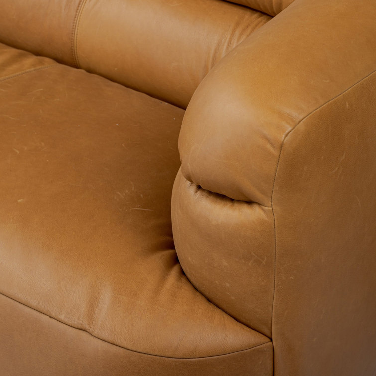 Gerrie 95" Brown Leather Sofa with Plush Cushions