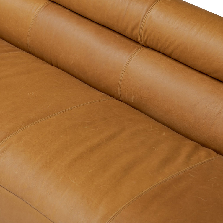 Gerrie 95" Brown Leather Sofa with Plush Cushions