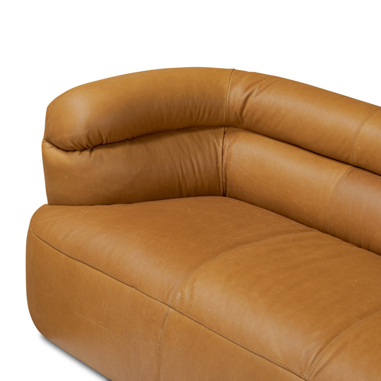 Gerrie 95" Brown Leather Sofa with Plush Cushions