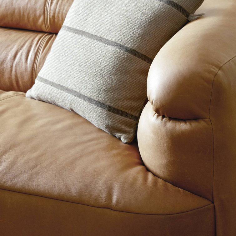 Gerrie 95" Brown Leather Sofa with Plush Cushions