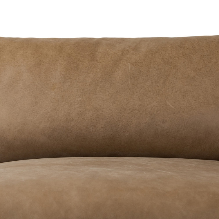 Taupe Leather Midcentury Modern Sofa with Boxed Arms