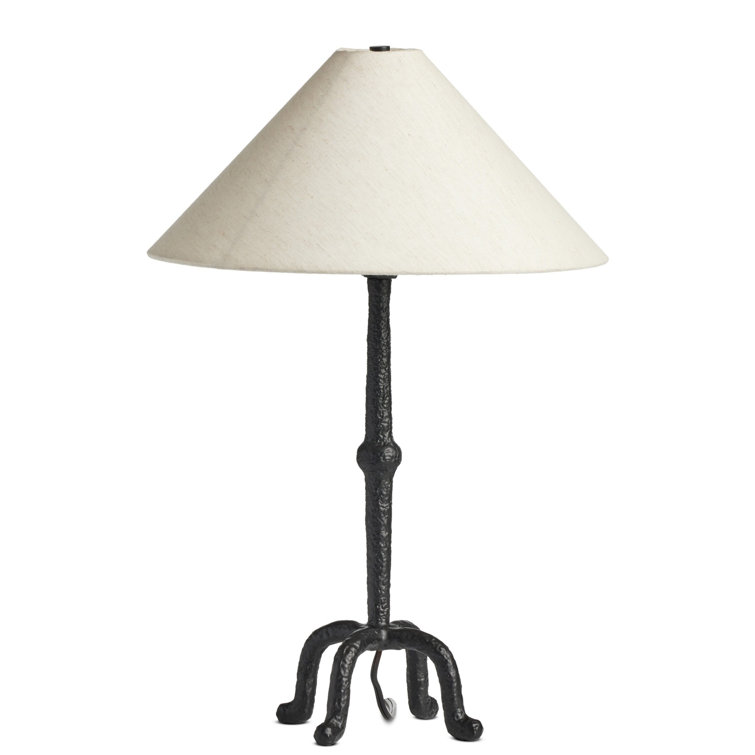 Black Cast Aluminum Tripod Table Lamp with Linen Shade