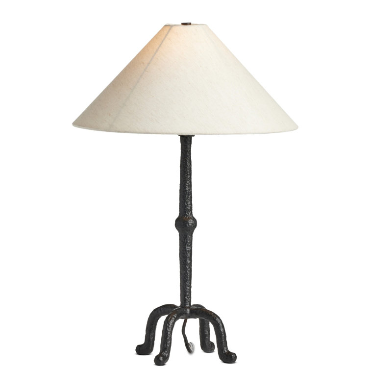 Black Cast Aluminum Tripod Table Lamp with Linen Shade