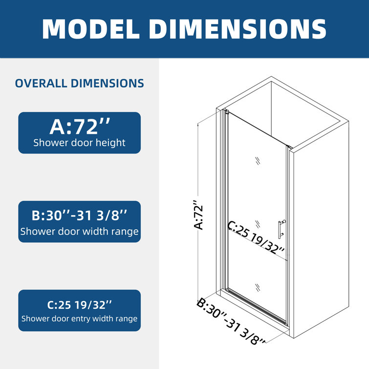 Matte Black 30" x 72" Pivot Glass Shower Door