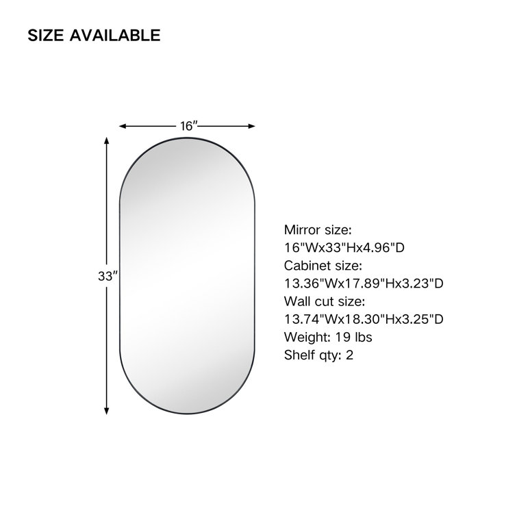 Oval Matte Black Metal Framed Medicine Cabinet with Mirror