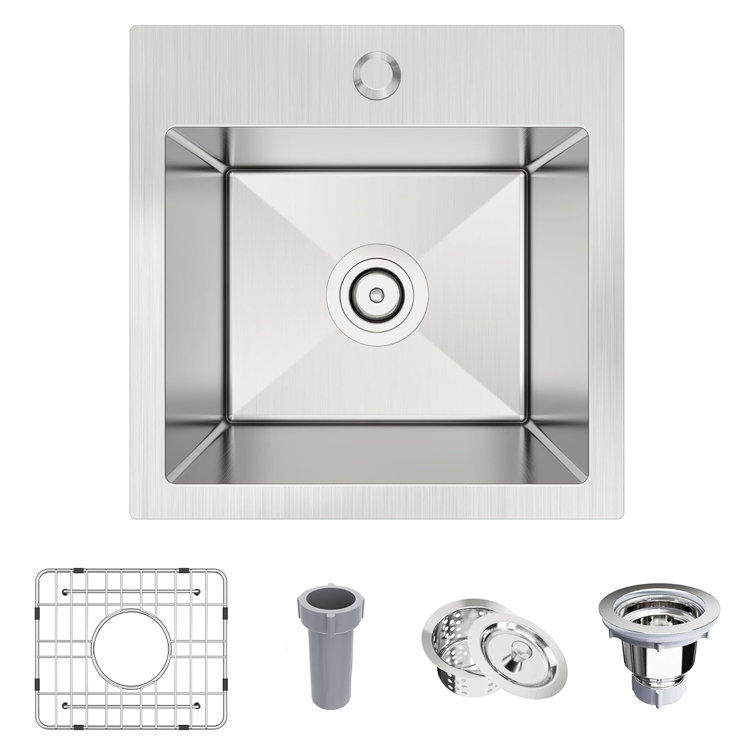 15'' Square Drop-In Stainless Steel Single Bowl Kitchen Sink