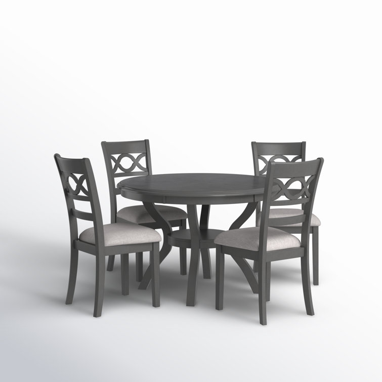 Gray Round Solid Wood Dining Set with Cushioned Chairs