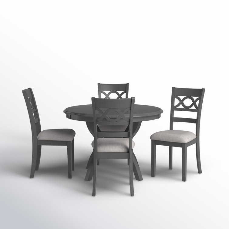 Gray Round Solid Wood Dining Set with Cushioned Chairs