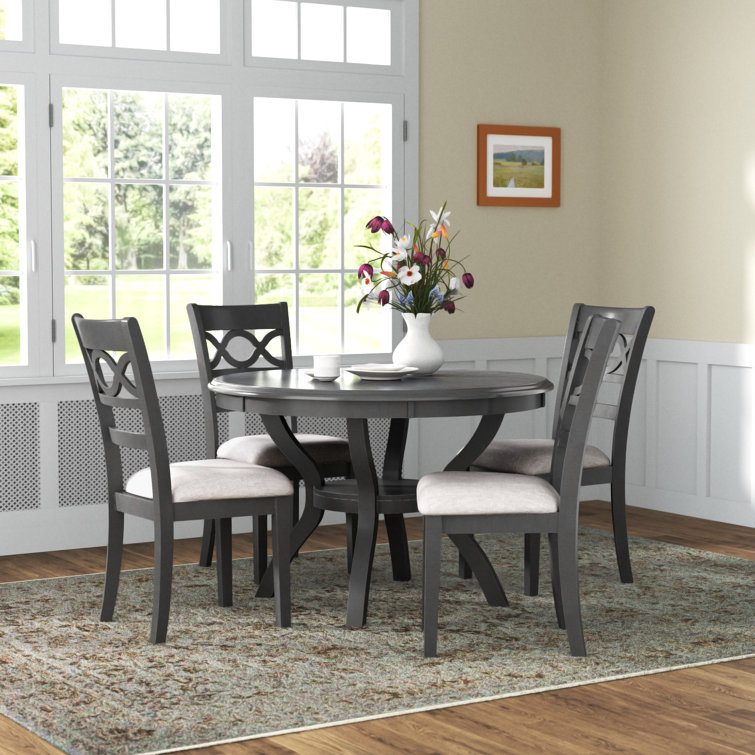 Gray Round Solid Wood Dining Set with Cushioned Chairs