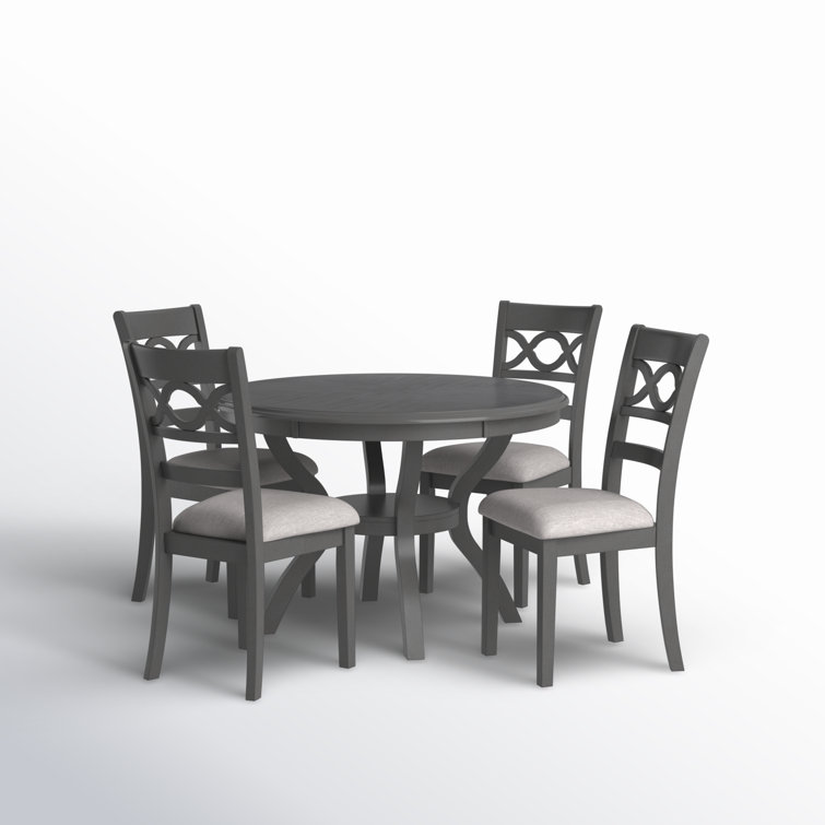 Gray Round Solid Wood Dining Set with Cushioned Chairs