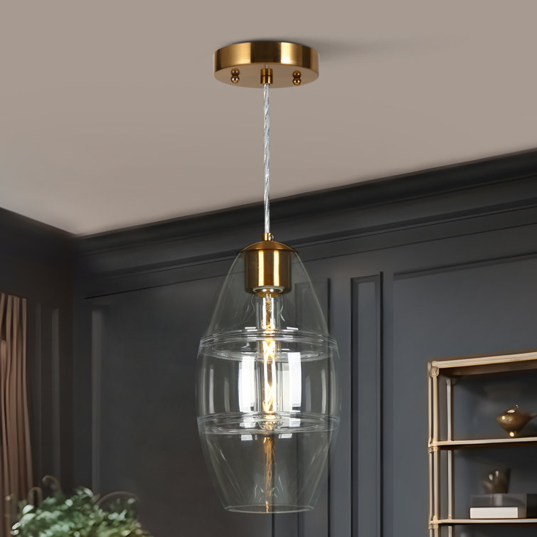 Celery Gold Mini Drum Pendant with Clear Glass Shade