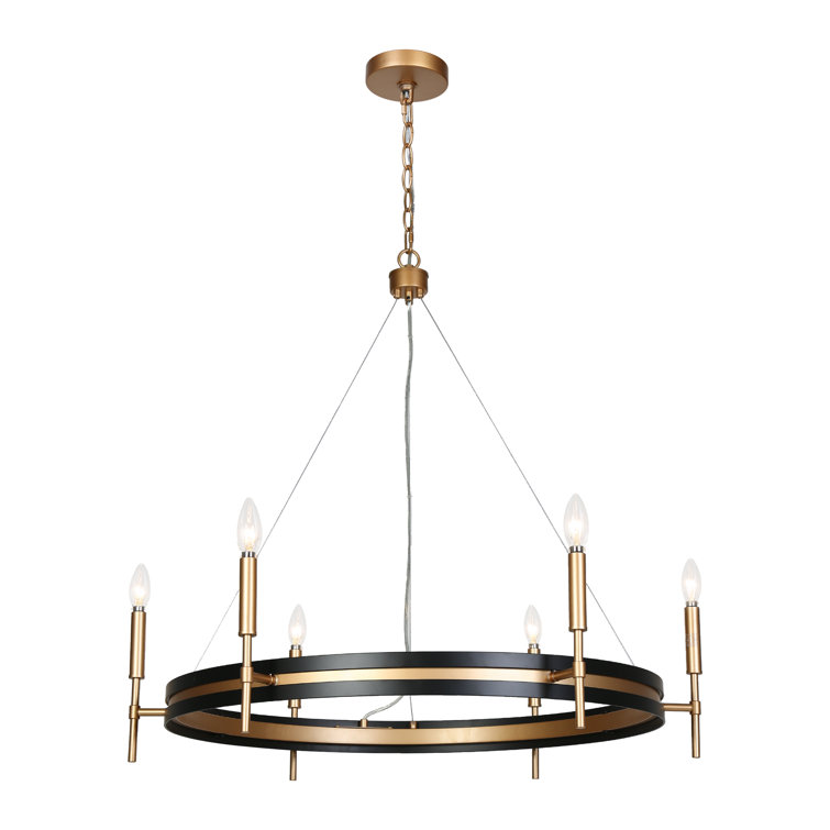 Froebon Black and Gold 6-Light Candle Chandelier