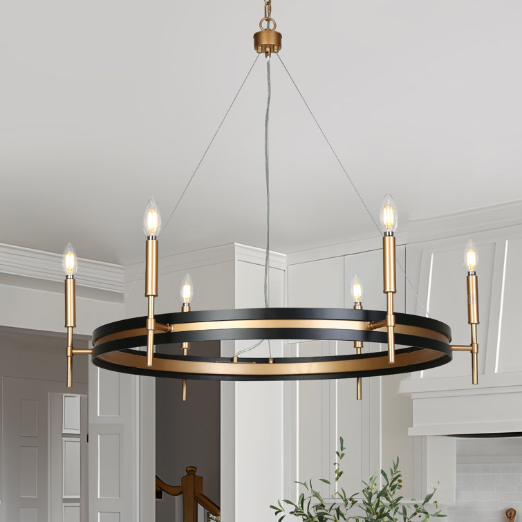 Froebon Black and Gold 6-Light Candle Chandelier