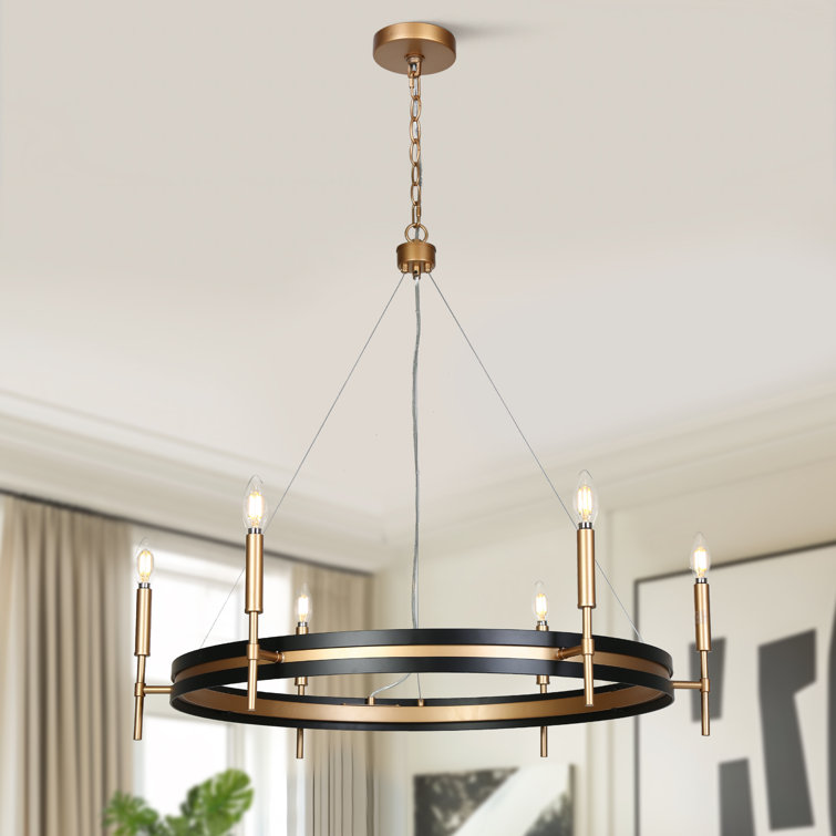 Froebon Black and Gold 6-Light Candle Chandelier