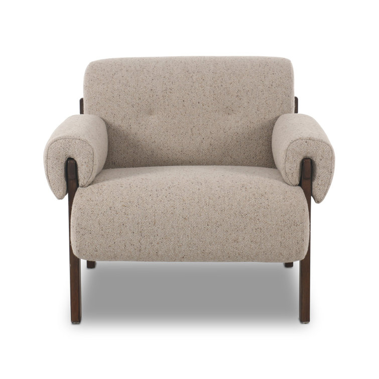 Taupe Linen Blend Cushioned Armchair with Solid Wood Frame