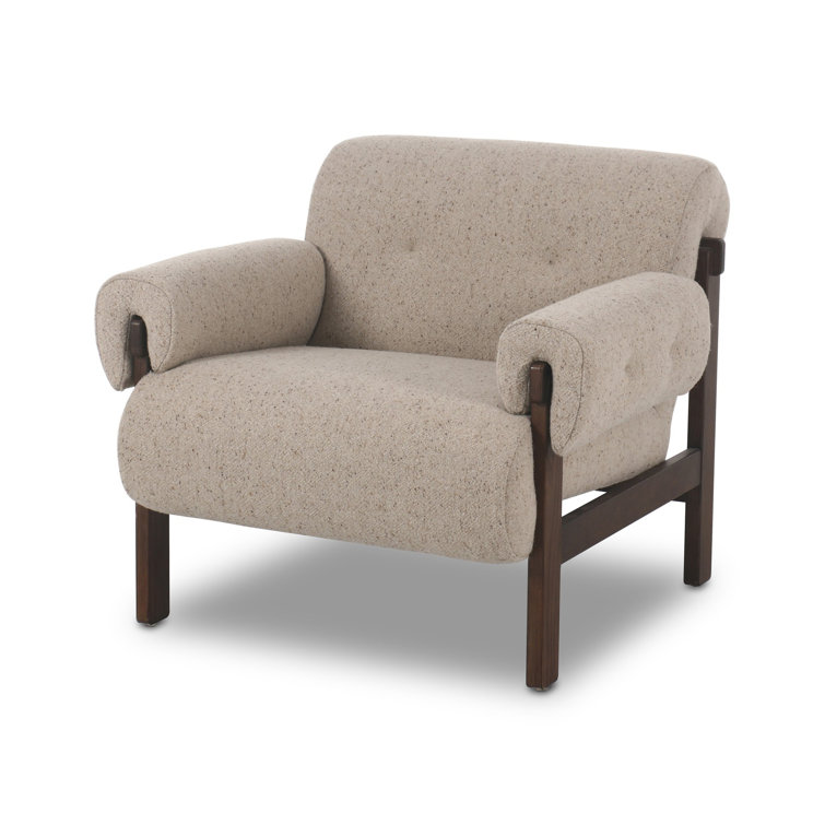 Taupe Linen Blend Cushioned Armchair with Solid Wood Frame