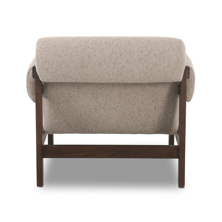 Taupe Linen Blend Cushioned Armchair with Solid Wood Frame