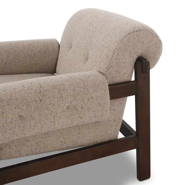 Taupe Linen Blend Cushioned Armchair with Solid Wood Frame