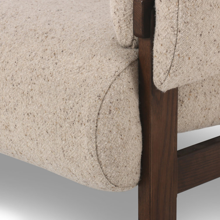 Taupe Linen Blend Cushioned Armchair with Solid Wood Frame
