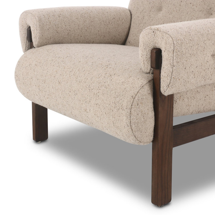 Taupe Linen Blend Cushioned Armchair with Solid Wood Frame