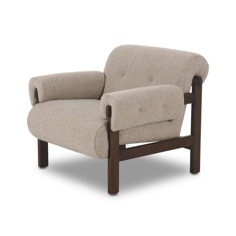 Taupe Linen Blend Cushioned Armchair with Solid Wood Frame