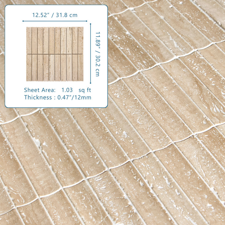 12.52" x 11.89" Honed Travertino Marble Mosaic Tile
