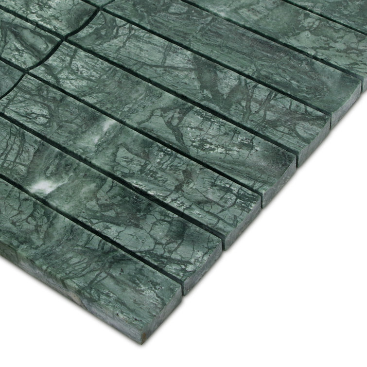 12.52" x 11.89" Honed Indian Green Marble Mosaic Tile